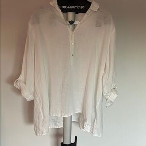 Eileen Fisher White 100% Irish Linen Blouse